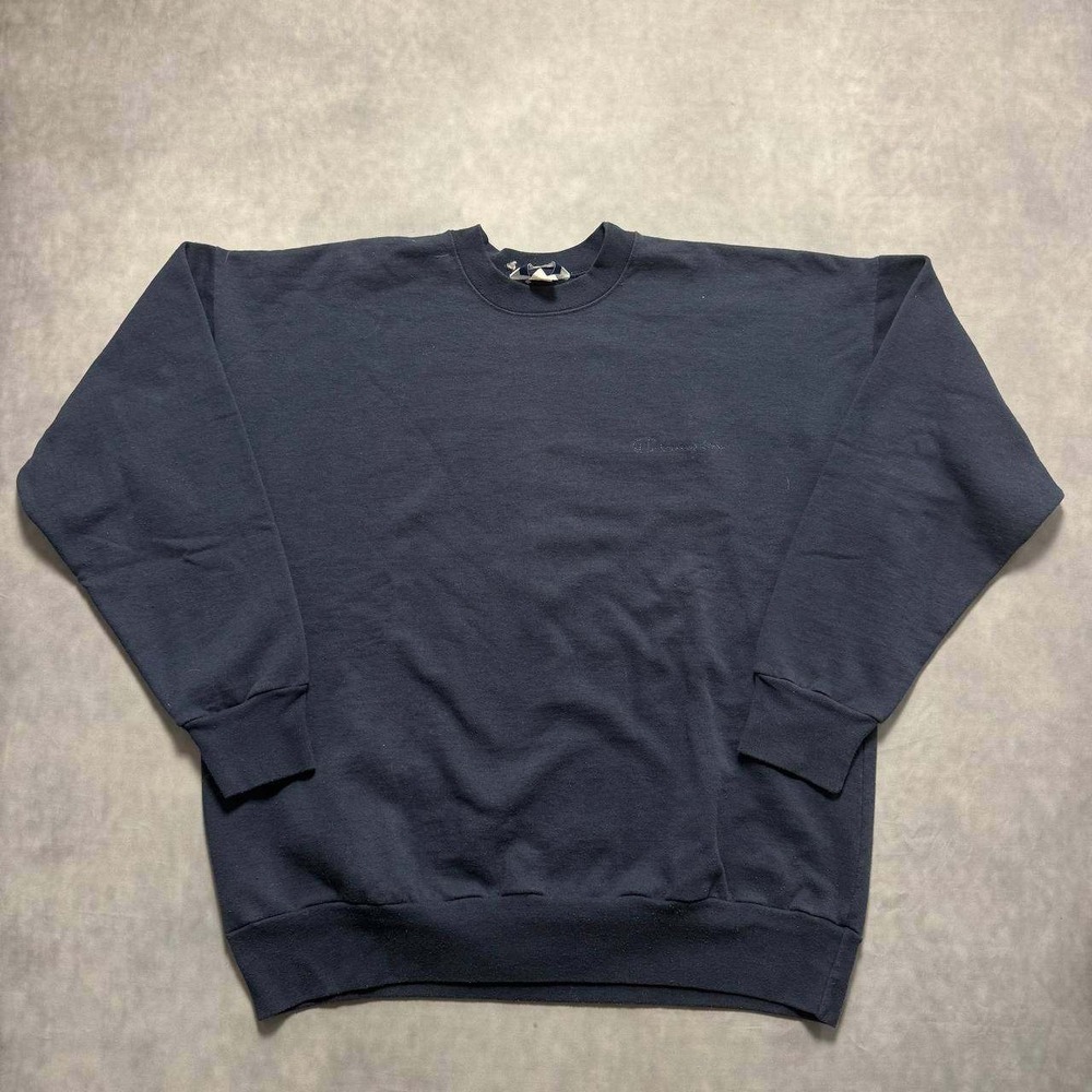 Champion Sweatshirt Mens XL Navy Excellent Vintage 90s Tonal Logo Crewneck